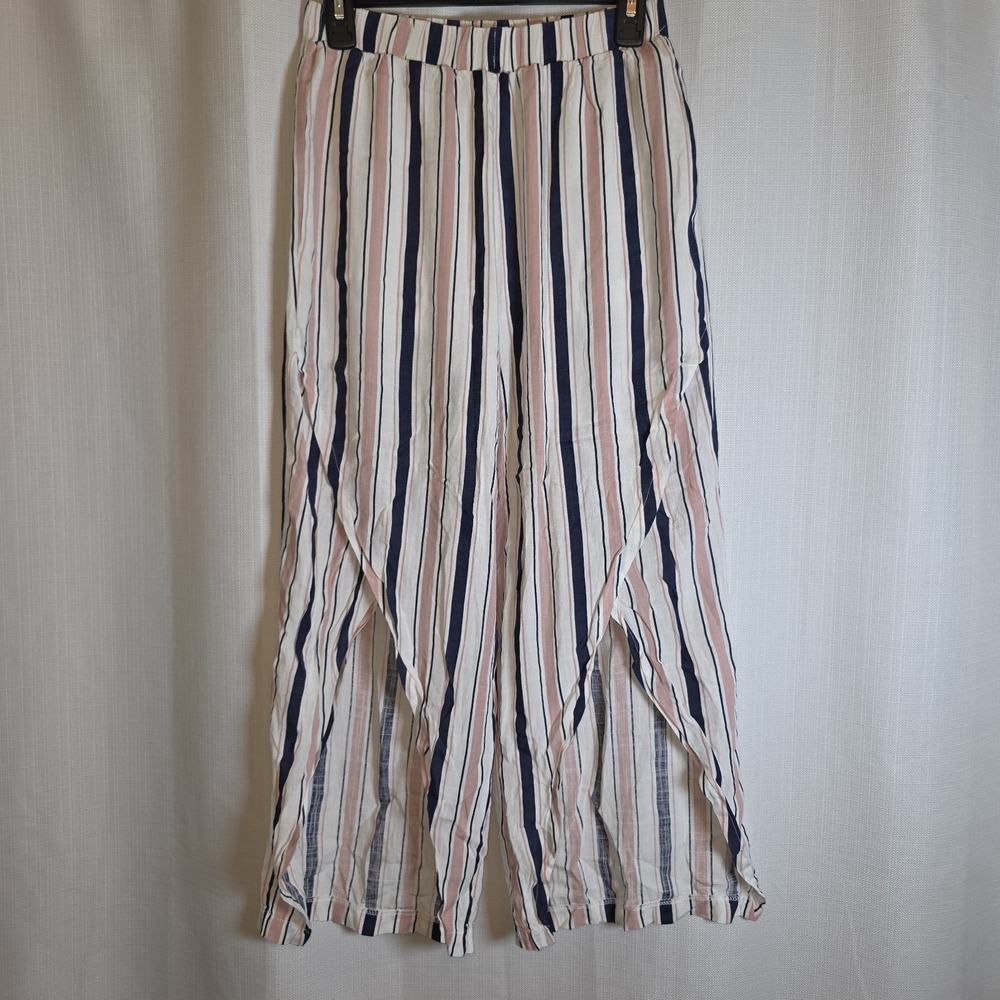 UMGEE USA Crop Pants Womens Small Blue Striped Rayon Pleated High Waist